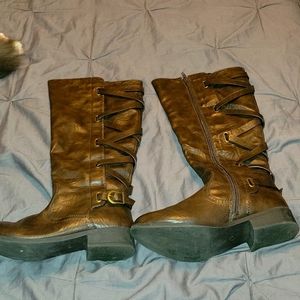 Brown cross back tall riding boots